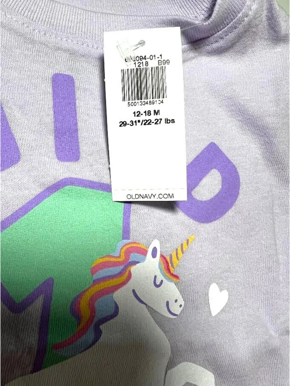 Old Navy Wild 1 T-Shirt With Unicorn-Size 12-18 Months-NWT-Perfect For 1st Bday